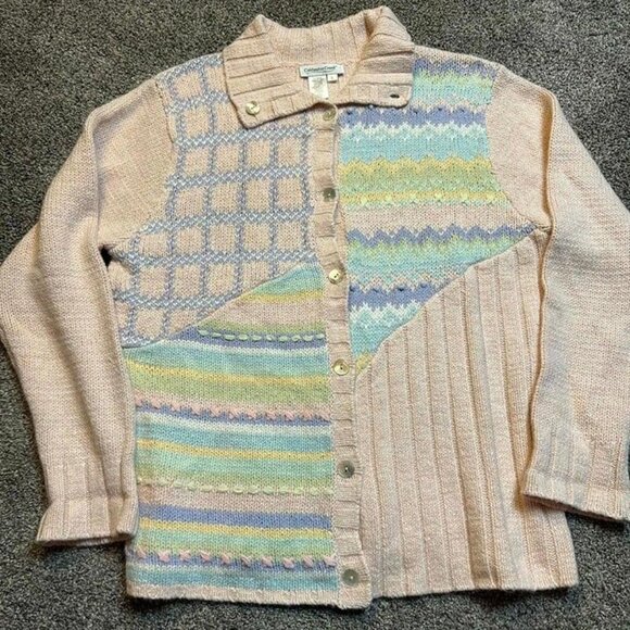 Vintage cottage core knitted multicolor pastel cardigan sweater size large. - Picture 1 of 4